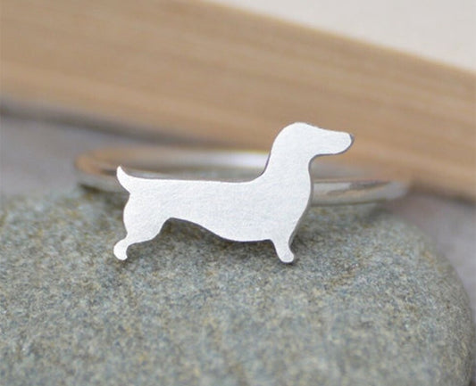 Dachshund Ring in Sterling Silver, Silver Sausage Dog Ring