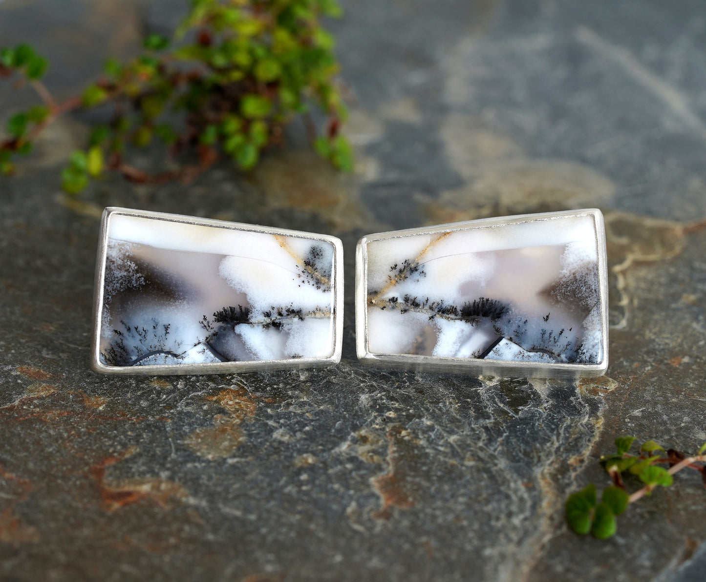 Dendritic Agate Cufflinks, One of a kind Gemstone Cufflinks