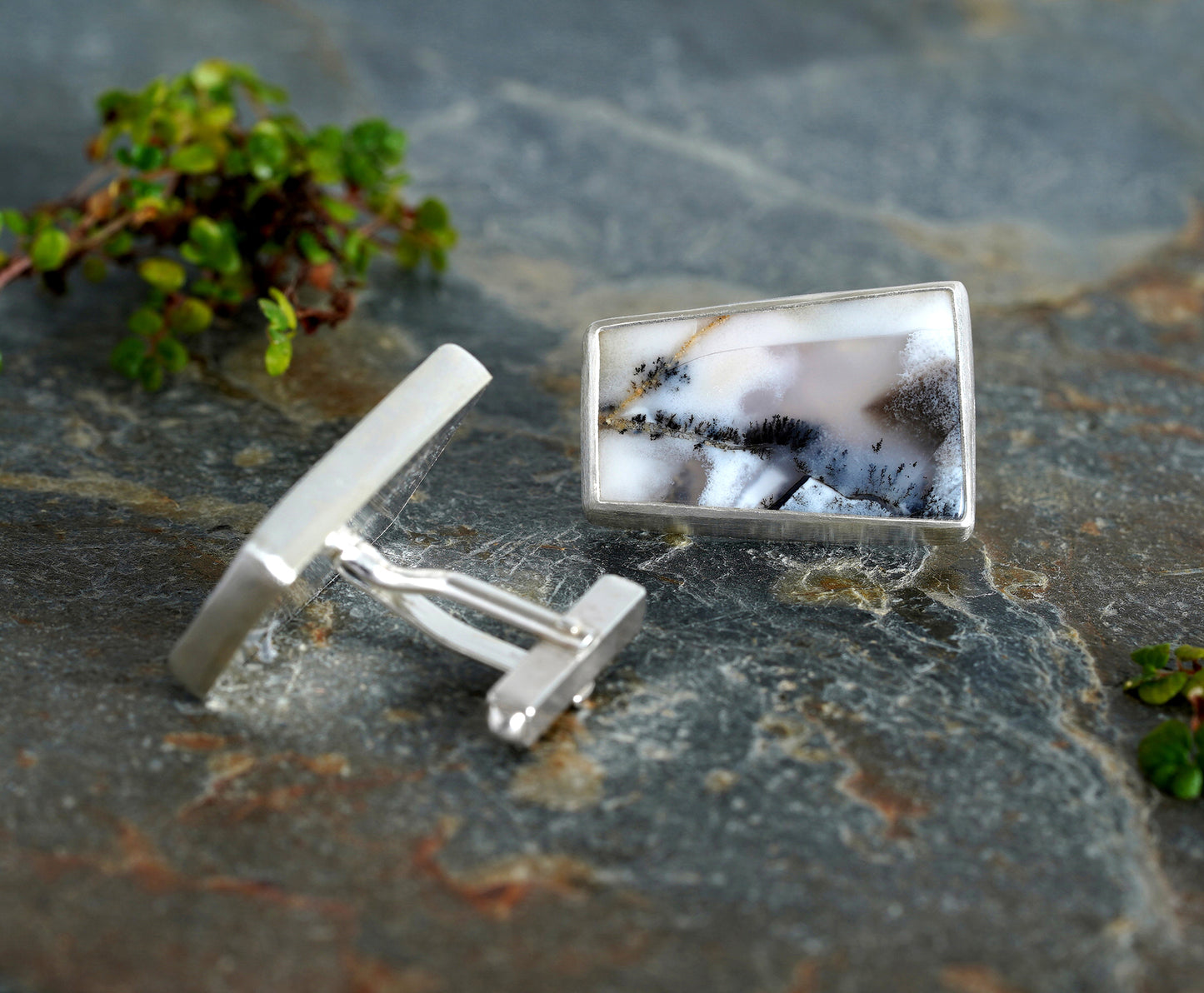 Dendritic Agate Cufflinks, One of a kind Gemstone Cufflinks