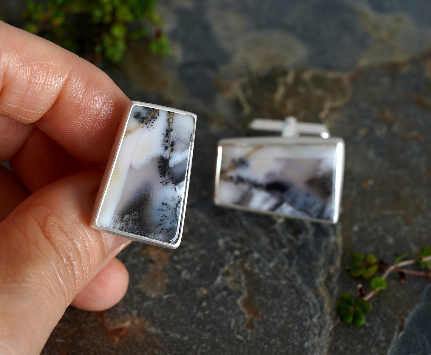 Dendritic Agate Cufflinks, One of a kind Gemstone Cufflinks