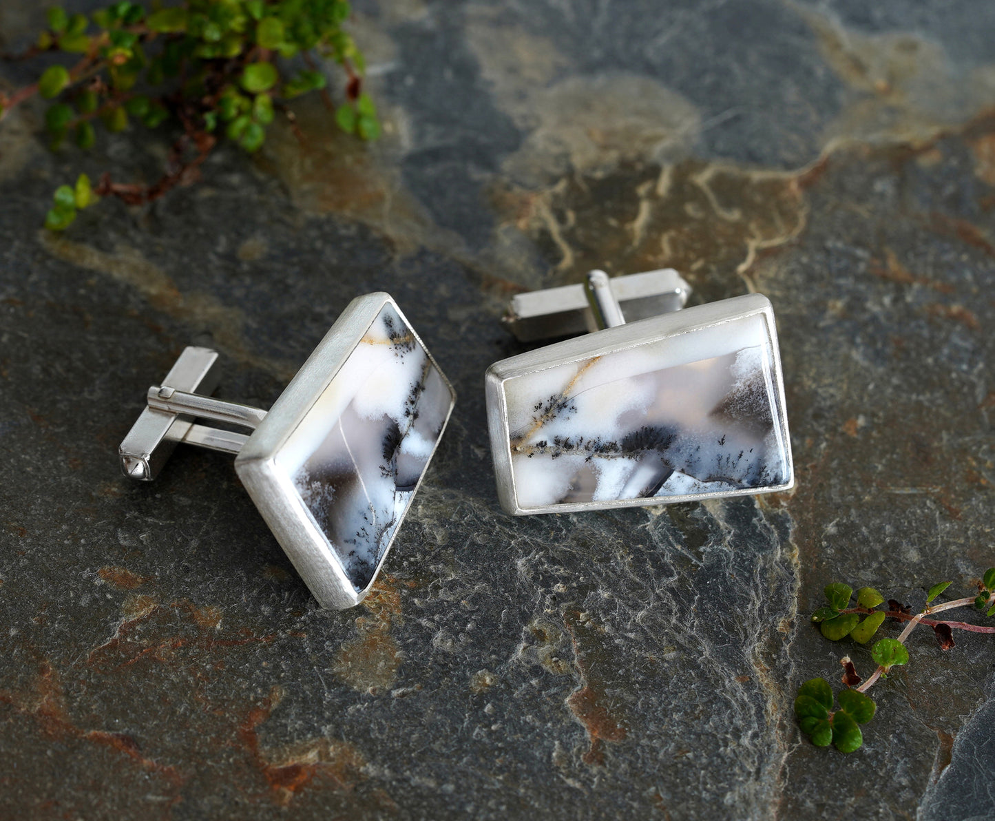 Dendritic Agate Cufflinks, One of a kind Gemstone Cufflinks