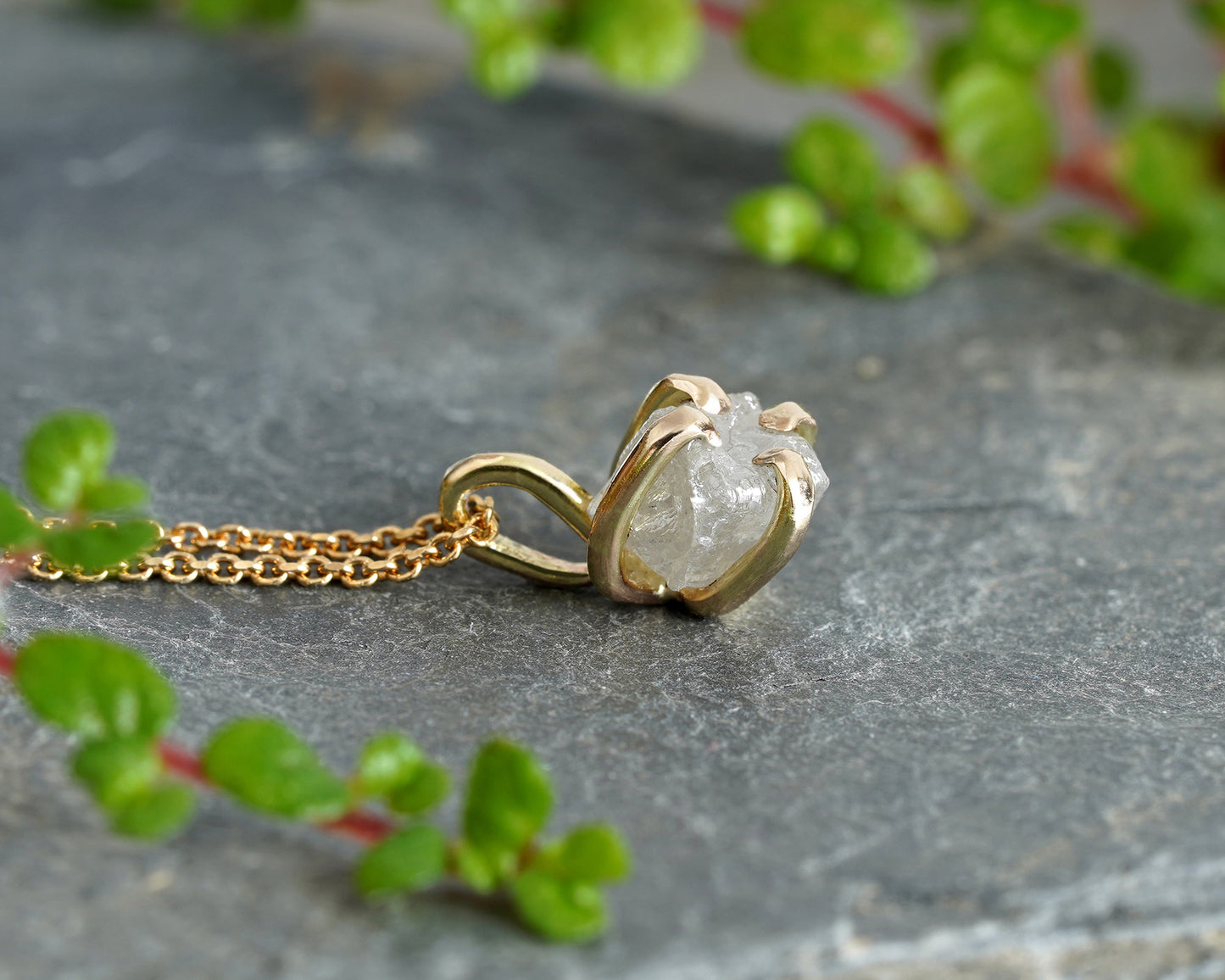 Natural Diamond Cube Necklace in 14k Yellow Gold
