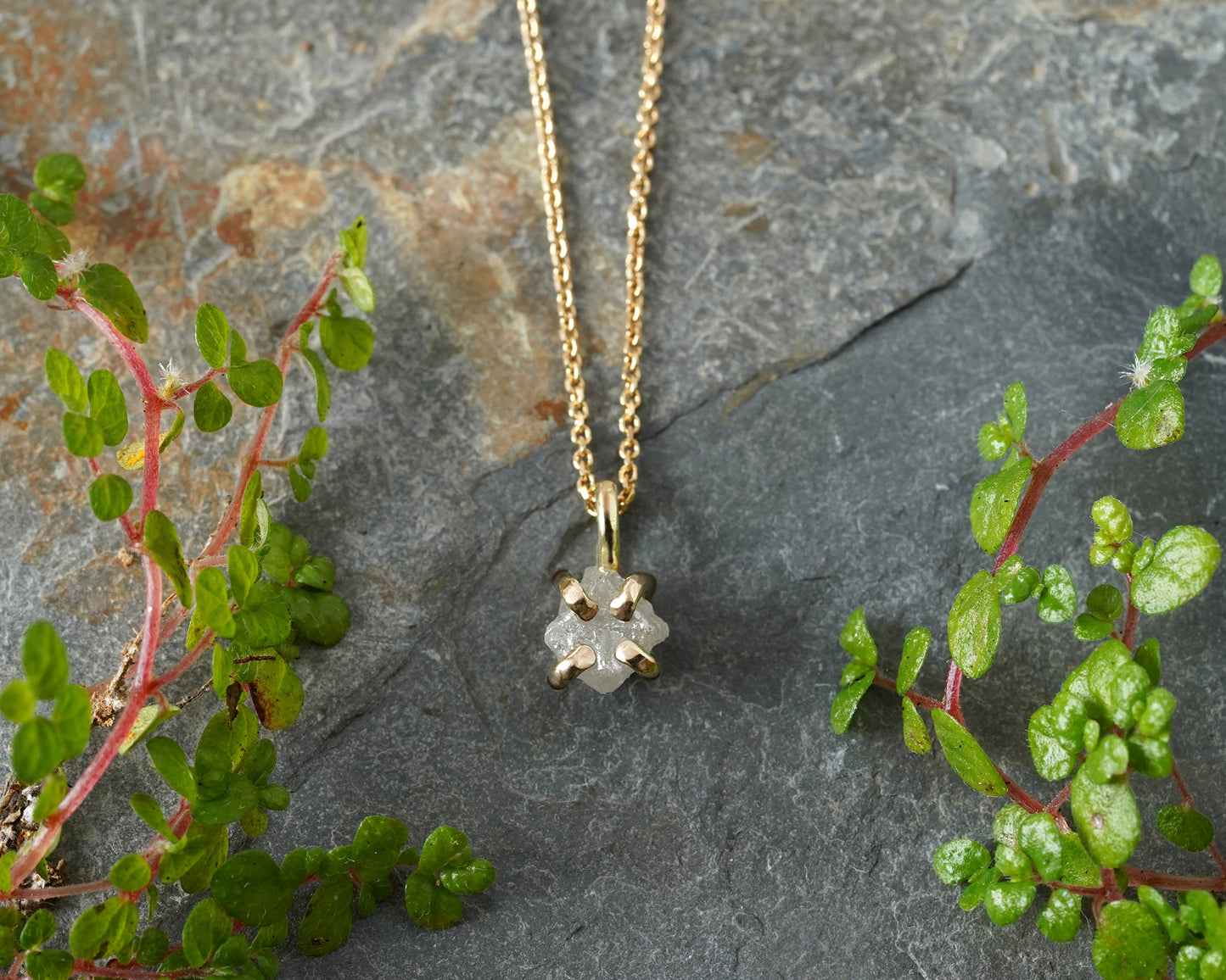 Natural Diamond Cube Necklace in 14k Yellow Gold