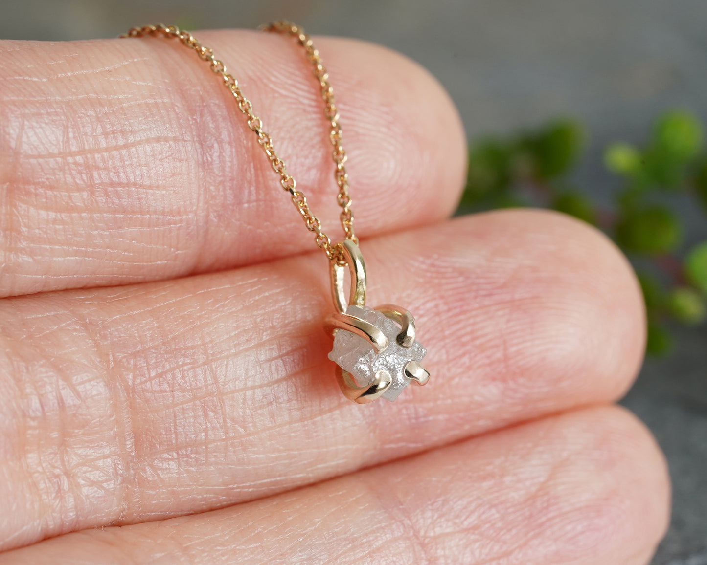 Natural Diamond Cube Necklace in 14k Yellow Gold