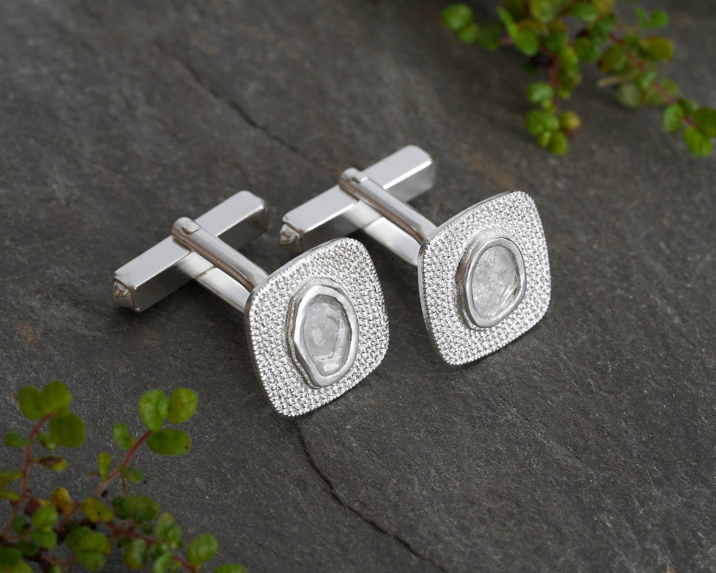 Art Deco Diamond Cufflinks in Sterling Silver