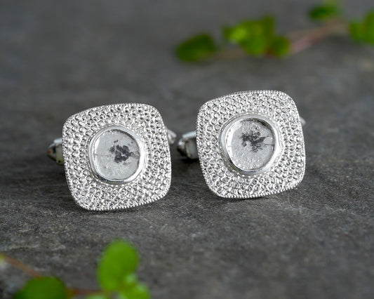 Natural Diamond Slice Cufflinks in Sterling Silver
