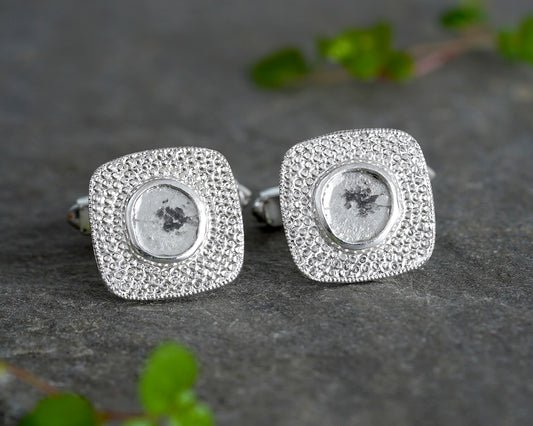 0.35ct Natural Diamond Slice Cufflinks in Sterling Silver