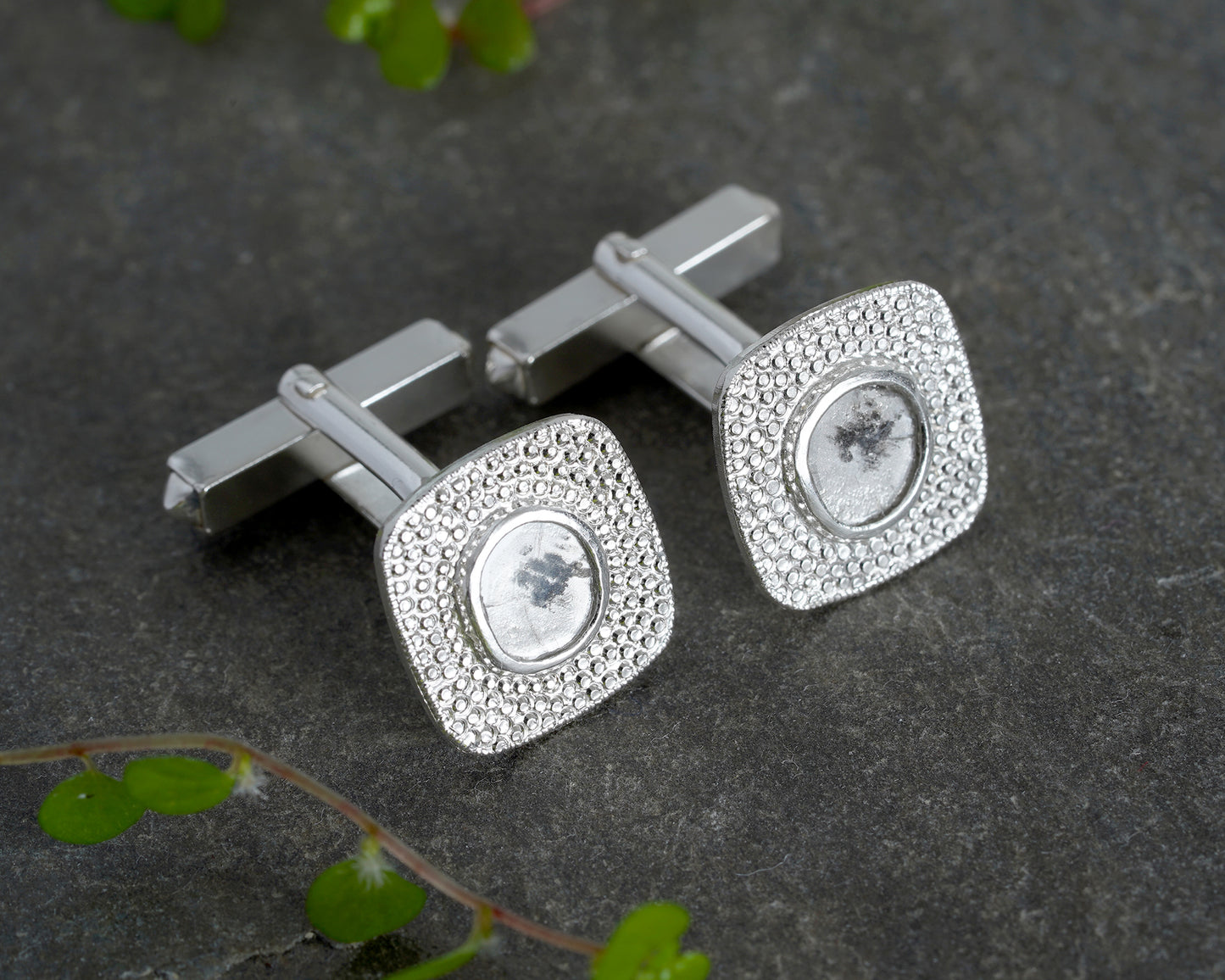 Natural Diamond Slice Cufflinks in Sterling Silver