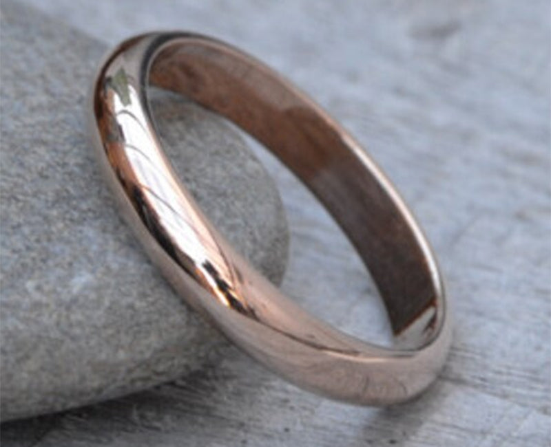 D Shape Wedding Band, Rose Gold Wedding Ring, 3mm, 4mm Wedding Band