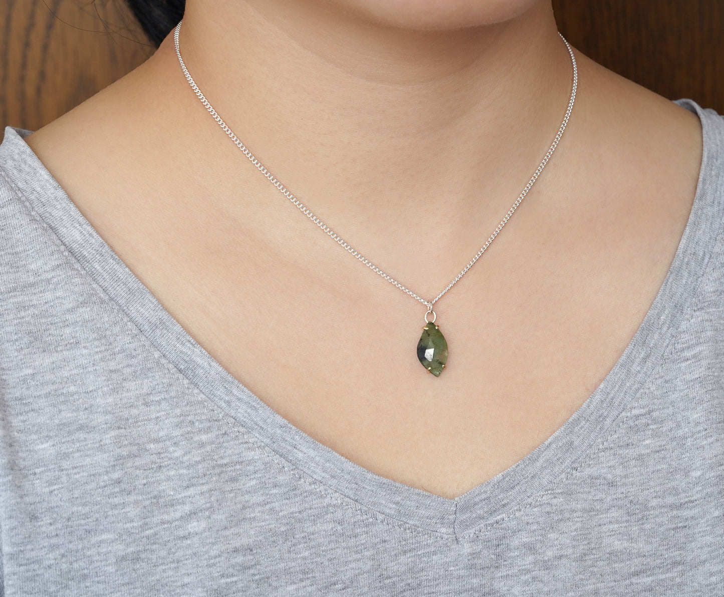 Leaf Shape Emerald Necklace, 3.65ct Emerald Necklace, May Birthstone Necklace