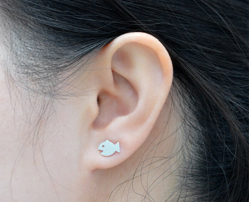 Fish Stud Earrings in Sterling Silver
