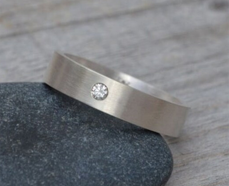 Flush Set Diamond Wedding Band in Sterling Silver