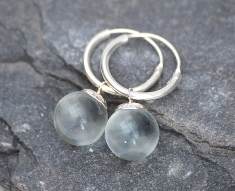 Glass Ball Dangle Earrings with Silver Hoops