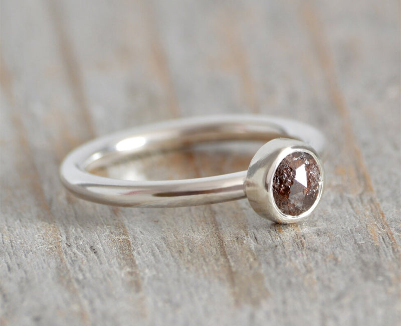 Half Rose Cut Half Raw Diamond Engagement Ring, 0.7ct Diamond Solitaire