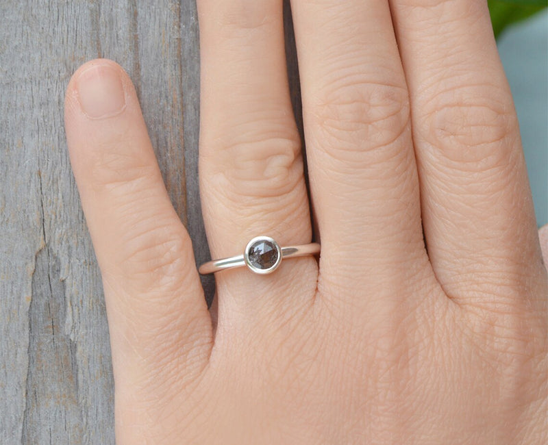 Half Rose Cut Half Raw Diamond Engagement Ring, 0.7ct Diamond Solitaire
