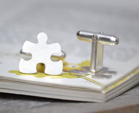 Jigsaw Puzzle Cufflinks in Sterling Silver, Personalized Puzzle Cufflinks