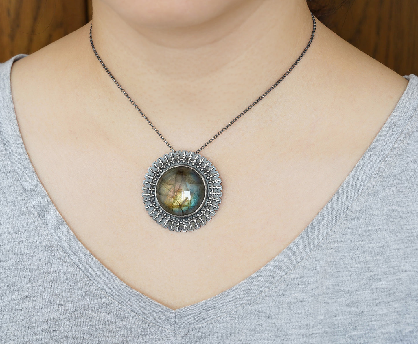 Labradorite Necklace Set in Black Sterling Silver