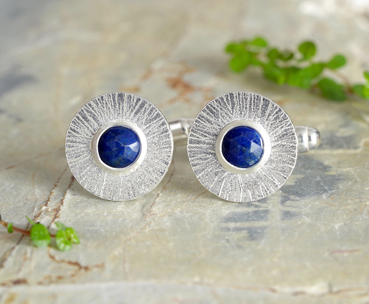 Radial Lapis Lazuli Cufflinks in Solid Sterling Silver