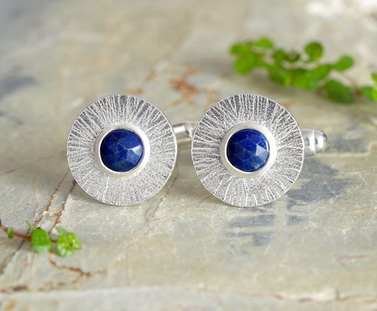 Radial Lapis Lazuli Cufflinks in Solid Sterling Silver