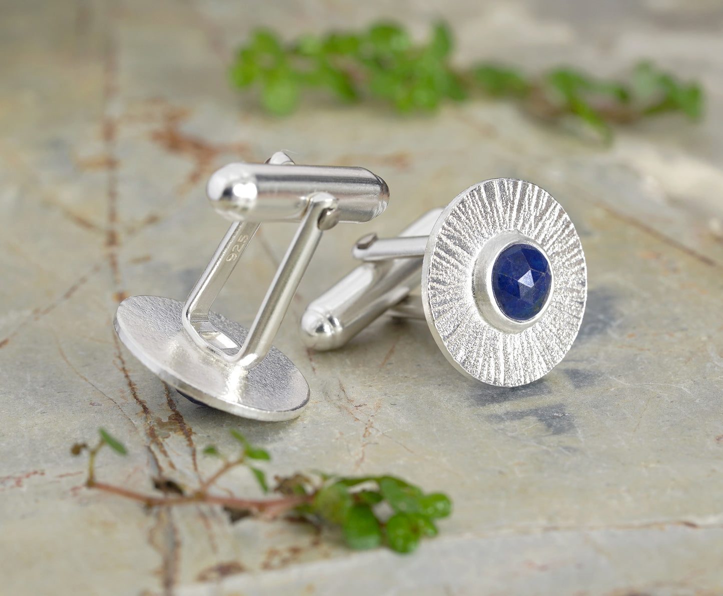 Radial Lapis Lazuli Cufflinks in Solid Sterling Silver