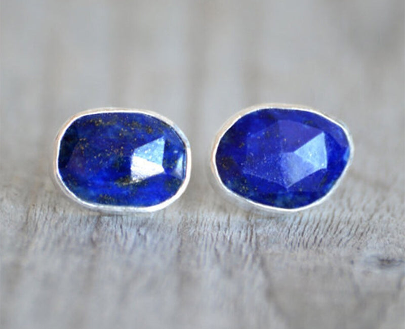 Lapis Lazuli Stud Earrings in Silver