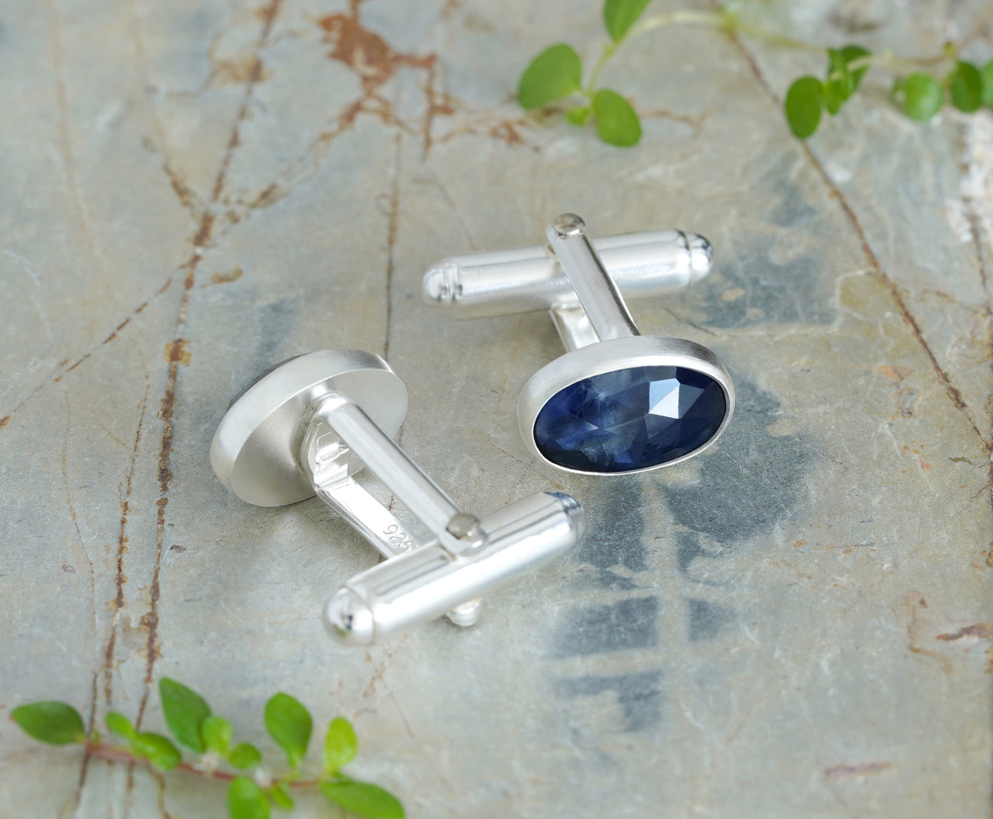 Midnight Blue Sapphire Cufflinks in Sterling Silver