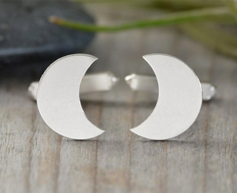 Moon Shape Cufflinks in Sterling Silver, Personalized Moon Shape Cufflink