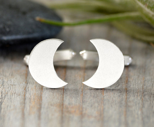 Moon Shape Cufflinks in Sterling Silver, Personalized Moon Shape Cufflink
