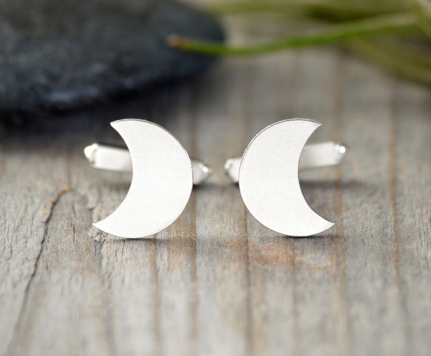 Moon Shape Cufflinks in Sterling Silver, Personalized Moon Shape Cufflink