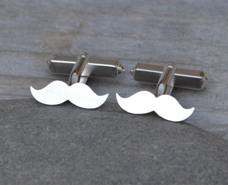 Moustache Cufflinks in Sterling Silver, Personalized Moustache Cufflinks, Silver Moustache Cufflinks