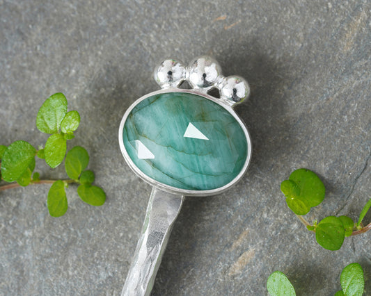 12.8ct Natural Emerald Hair Stick in Solid Sterling Silver