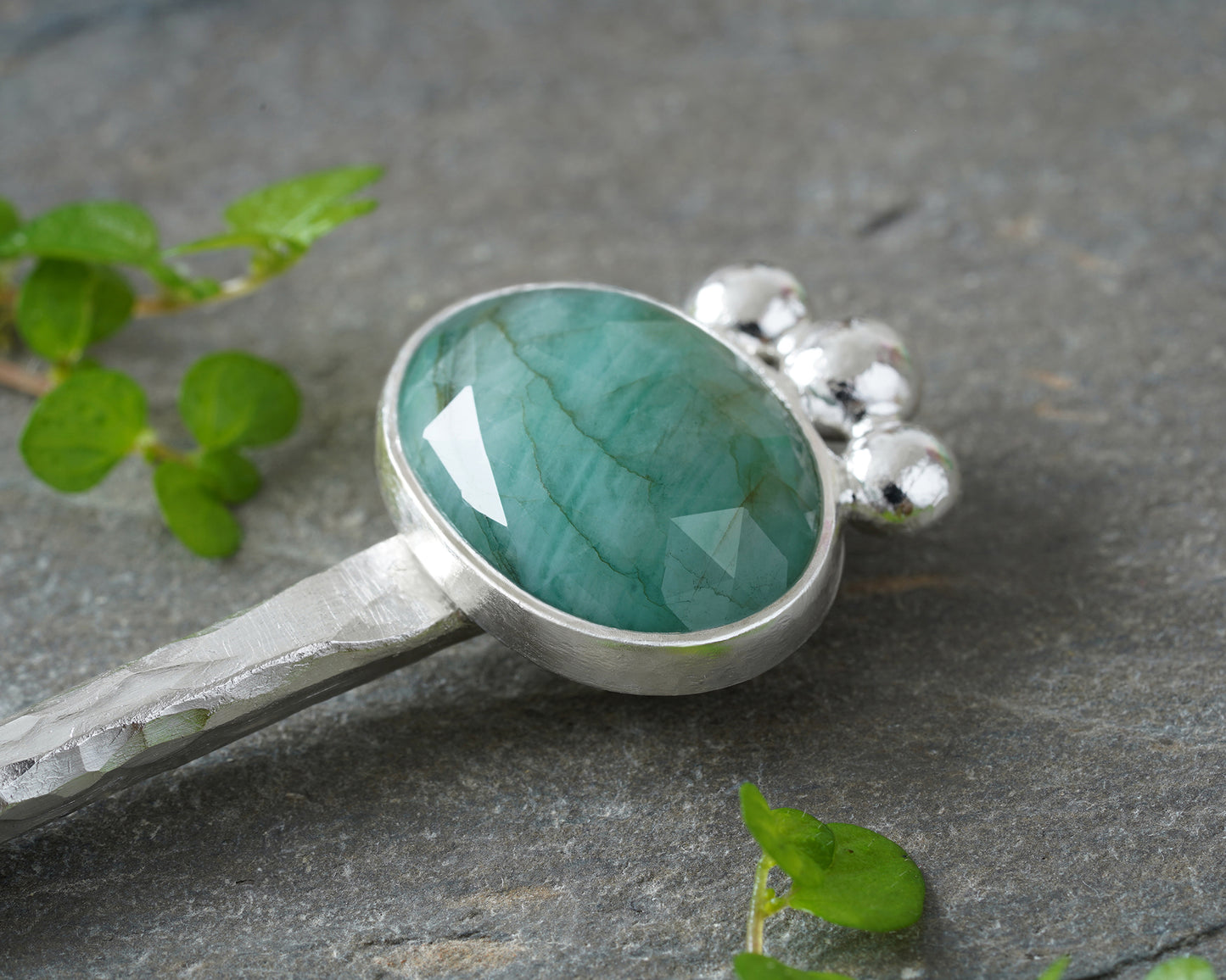 12.8ct Natural Emerald Hair Stick in Solid Sterling Silver