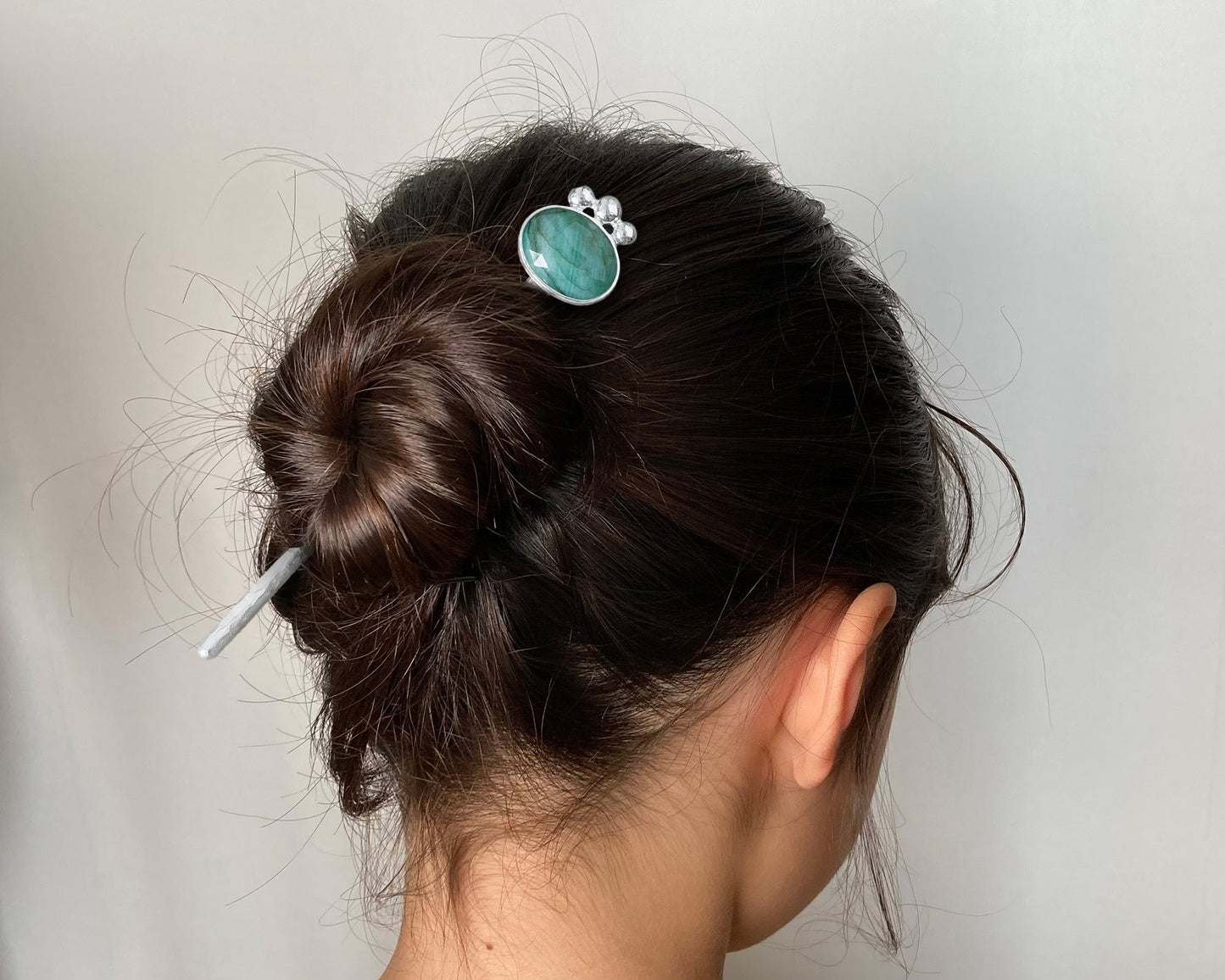 12.8ct Natural Emerald Hair Stick in Solid Sterling Silver