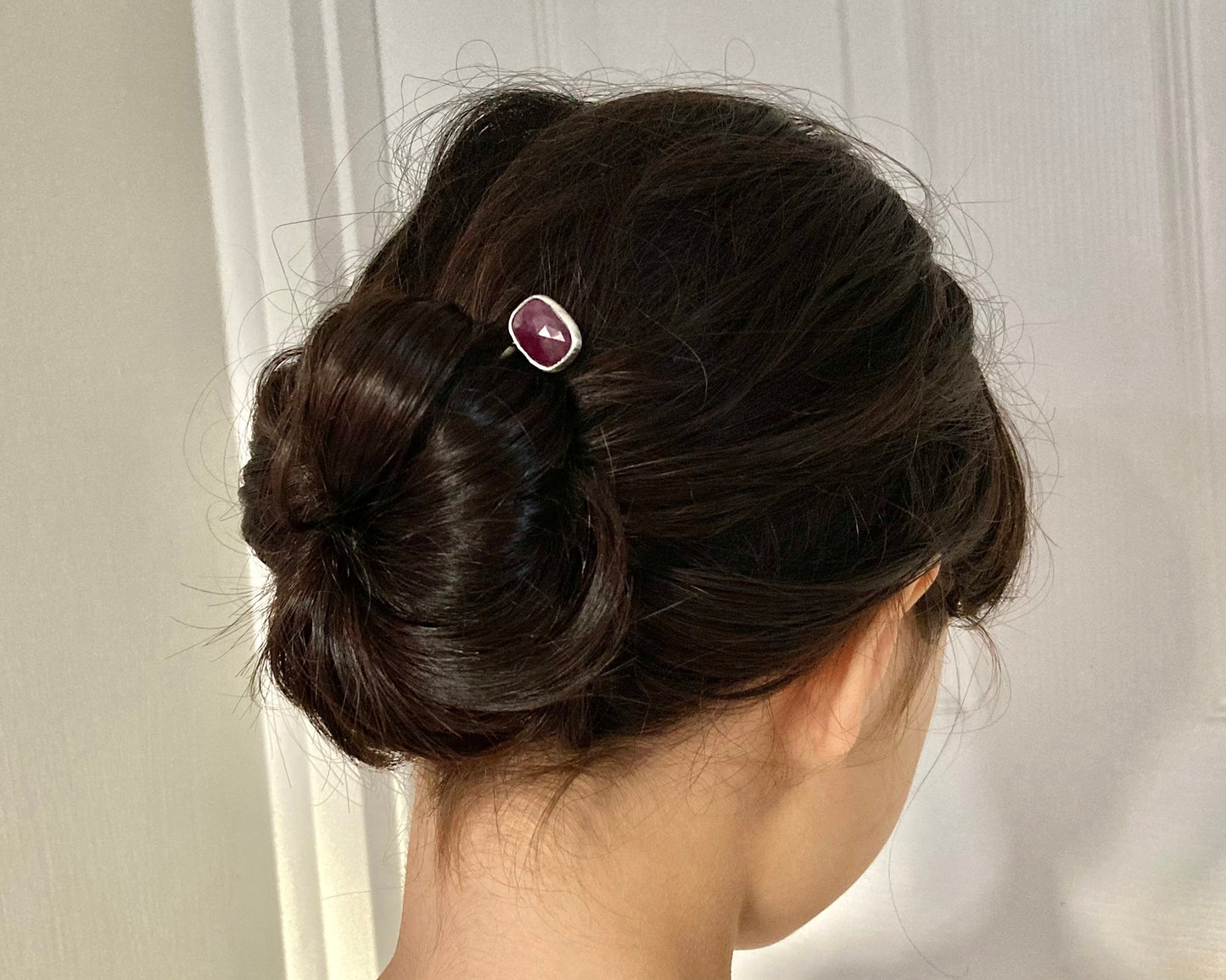 Natural Ruby Hairpin in Solid Sterling Silver