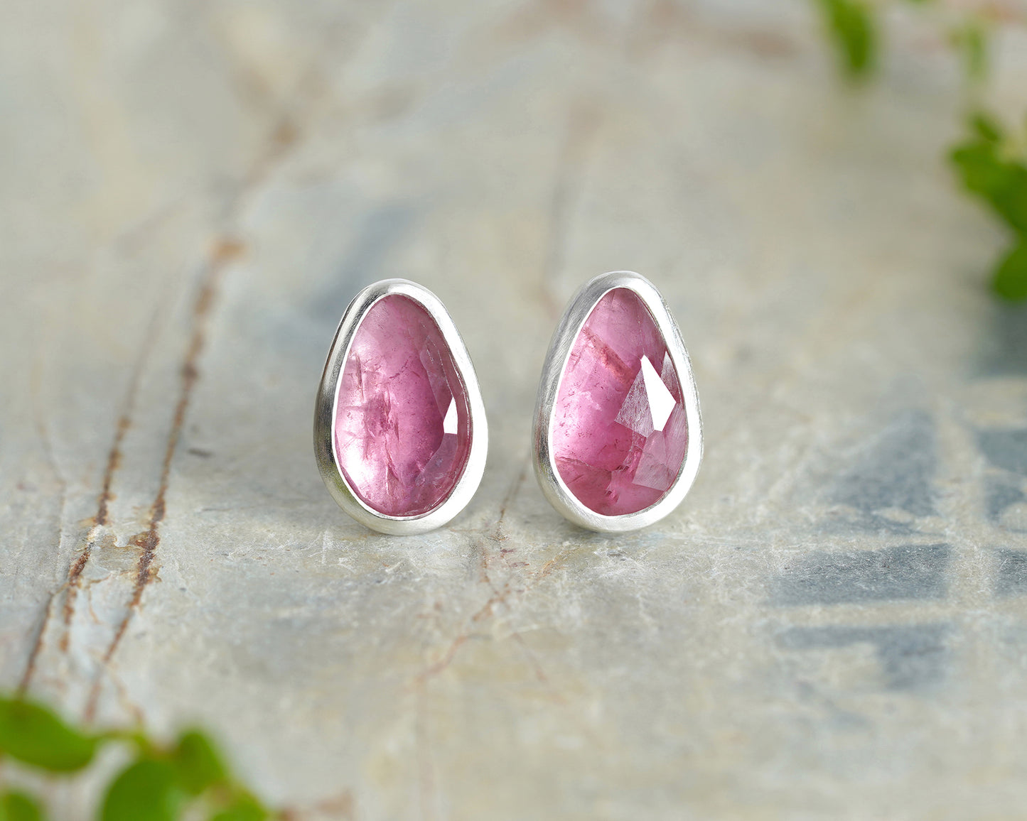 Pink Tourmaline Stud Earrings