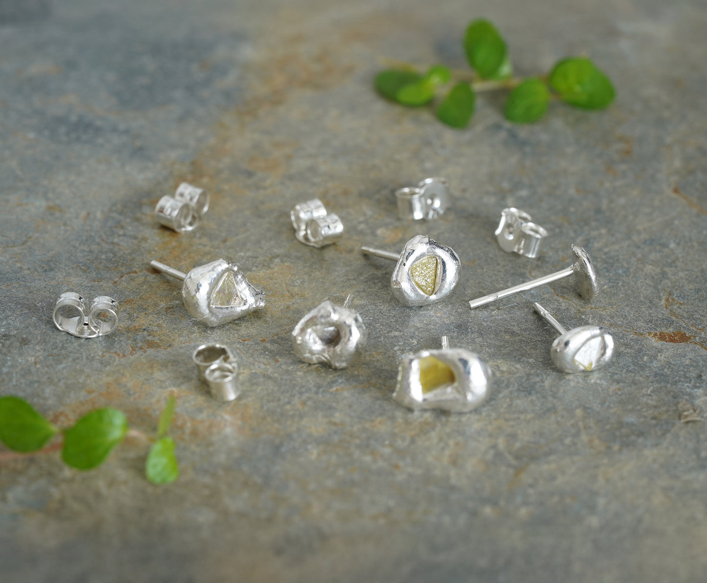 Raw Diamond Stud Earrings, Diamond Ear Posts, April Birthstone Earring Studs