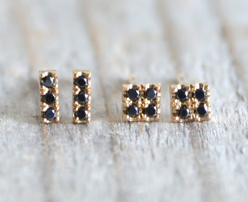 Pave Diamond Stud Earrings in Yellow Gold, Small Diamond Ear Posts