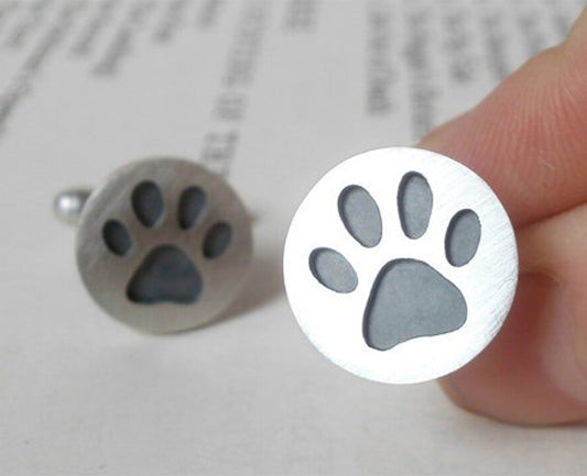 Paw Print Cufflinks in Sterling Silver, Personalized Pawprint Cufflinks