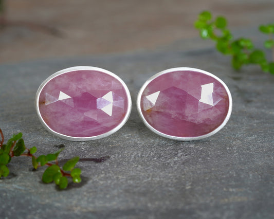 28.5ct Natural Pink Sapphire Cufflinks in Sterling Silver