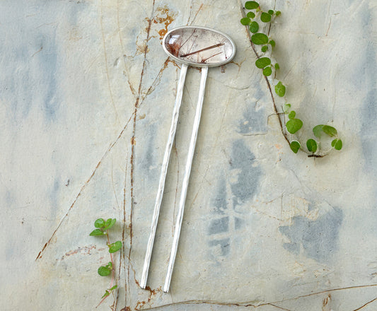 10ct Natural Rutilated Quartz Hair Pin in Solid Sterling Silver