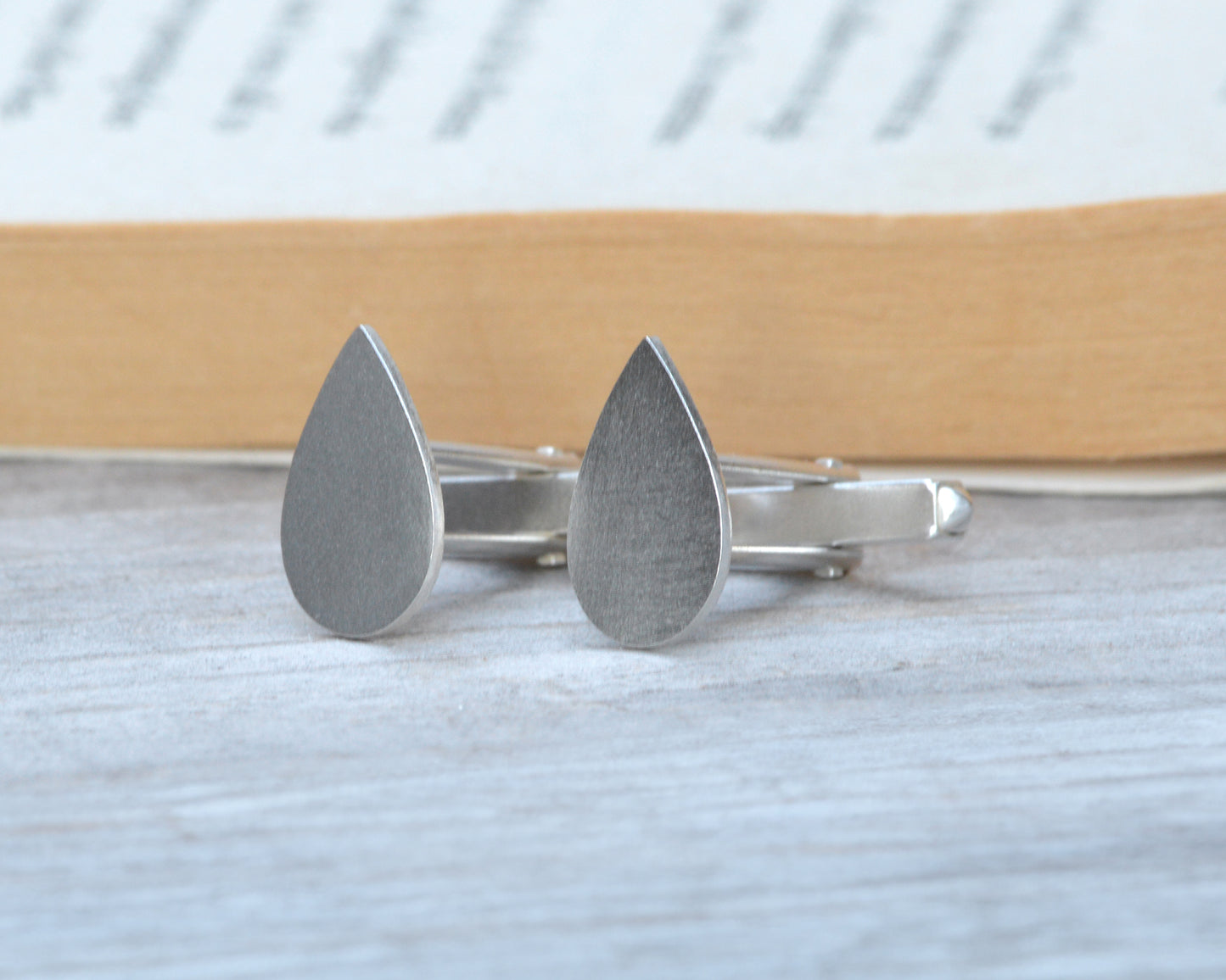 Raindrop Cufflinks in Sterling Silver, Personalized Teardrop Cufflinks