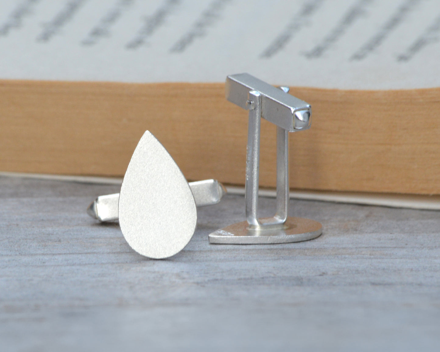 Raindrop Cufflinks in Sterling Silver, Personalized Teardrop Cufflinks