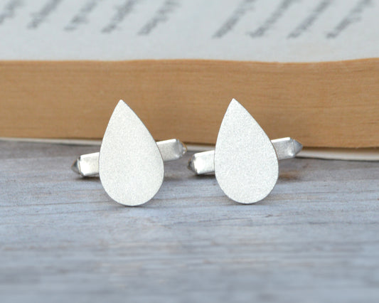 Raindrop Cufflinks in Sterling Silver, Personalized Teardrop Cufflinks