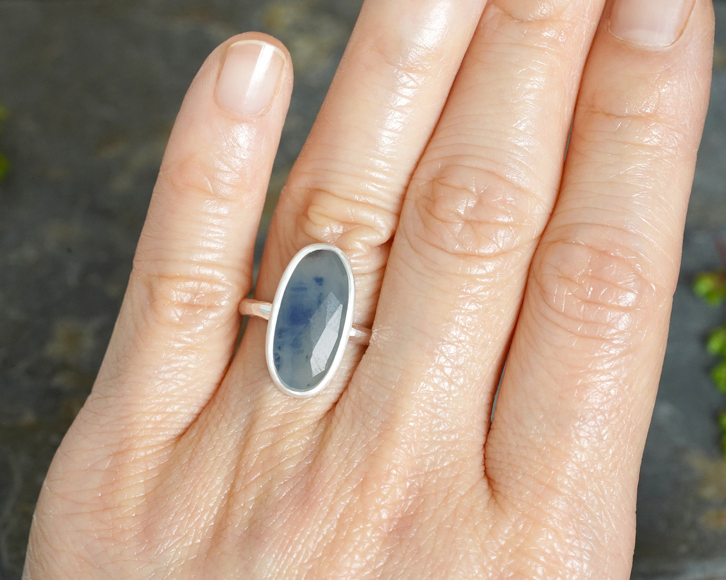 Oval Sapphire Ring in Sterling Silver