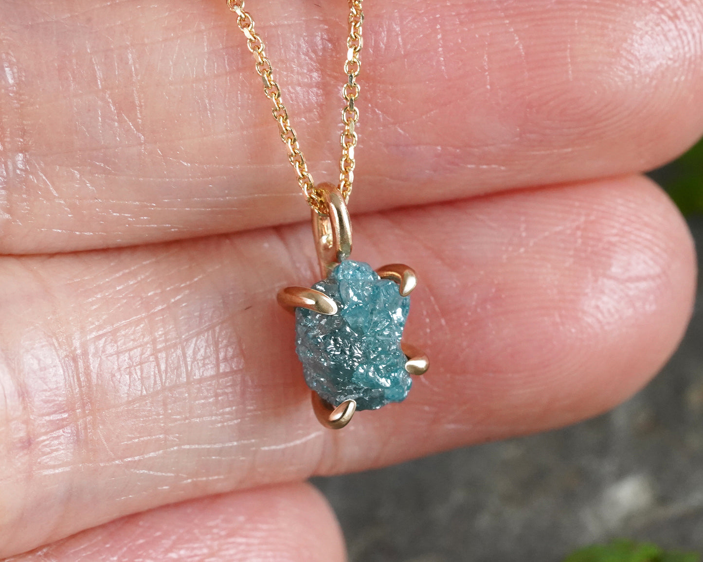 1.55ct Rough Blue Diamond Necklace in 14k Yellow Gold