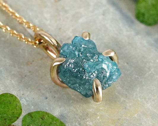 1.55ct Rough Blue Diamond Necklace in 14k Yellow Gold