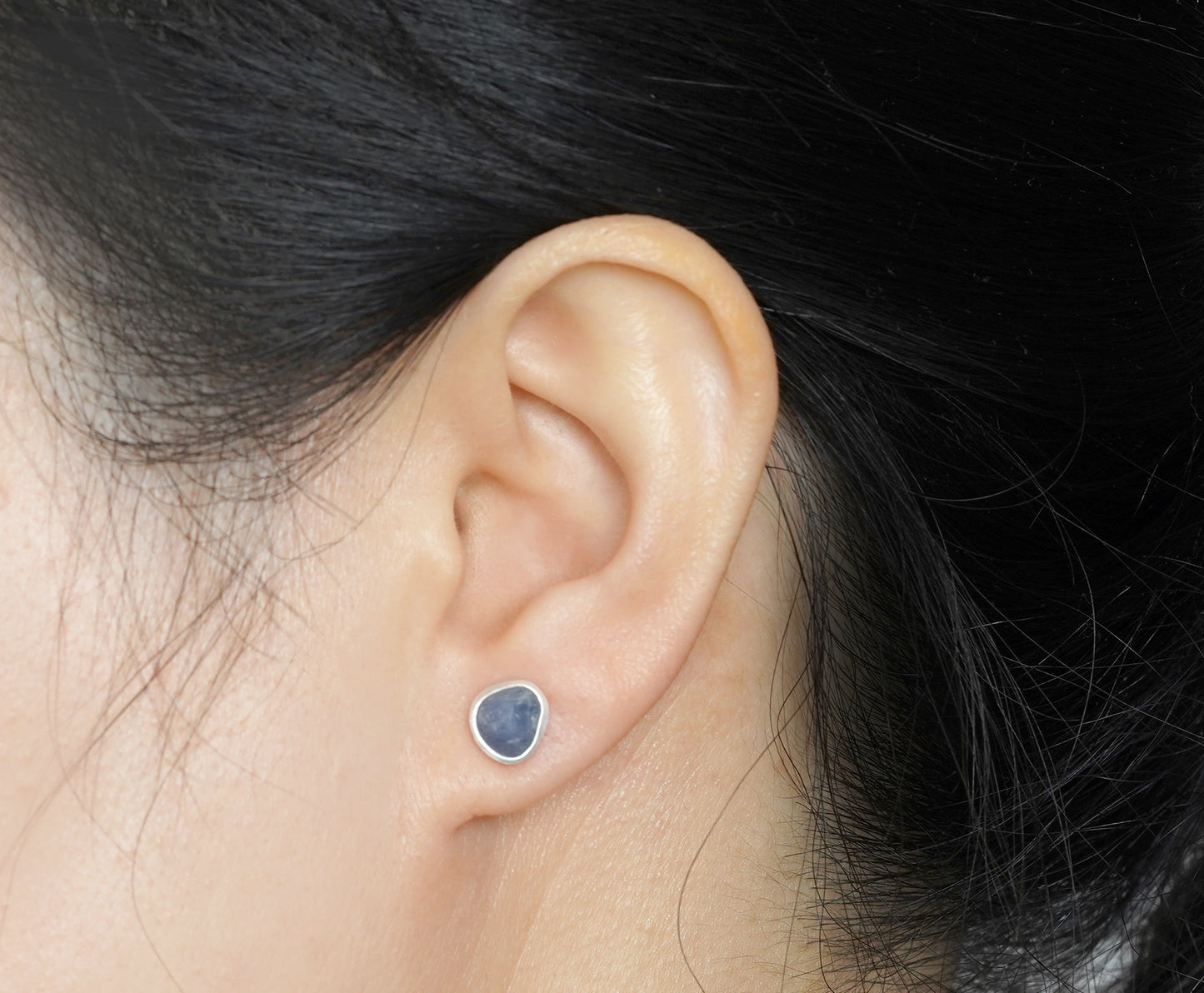 Raw Sapphire Stud Earrings in Sterling Silver