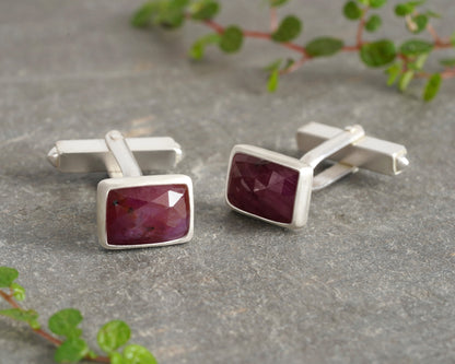 6ct Natural Ruby Cufflinks in Sterling Silver