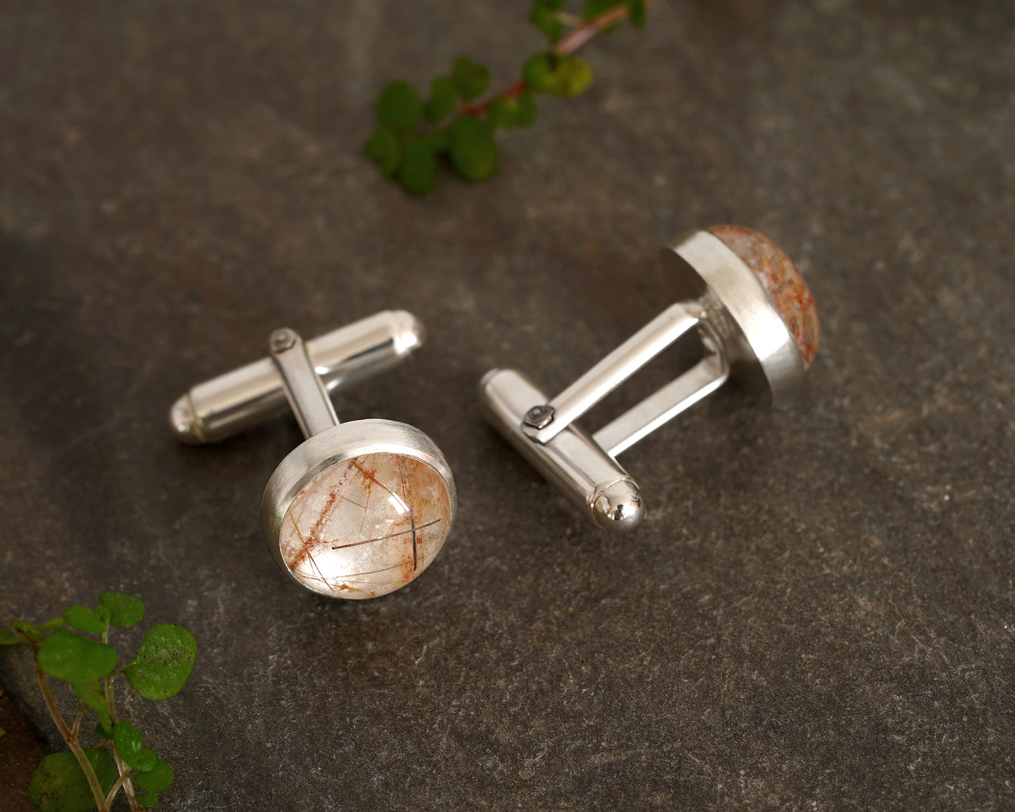 Rutilated Quartz Cufflinks in Solid Sterling Silver