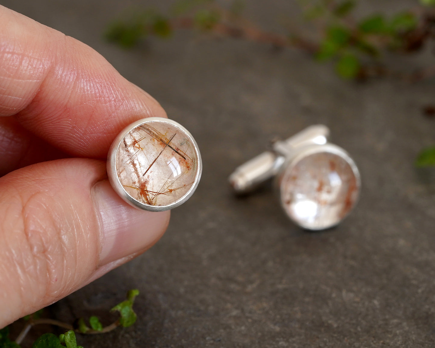 Rutilated Quartz Cufflinks in Solid Sterling Silver